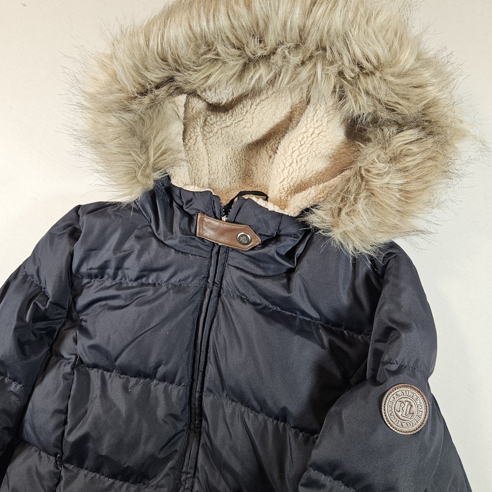 Lauren Ralph Lauren Coat Women's Size SP Faux Fir Down‎ Filled Puffer Coat Navy